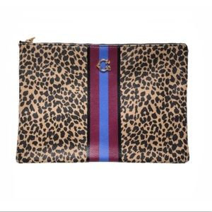 C. Wonder Leopard Print Stripe Zip Clutch